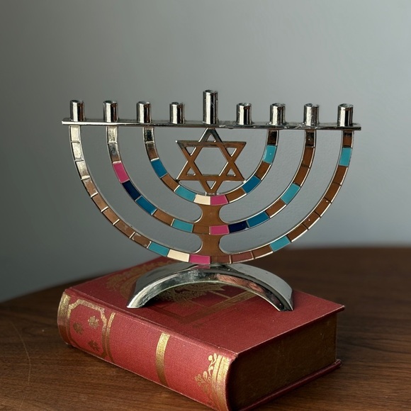 Silver-Tone Enamel Menorah with Multicolor Inlays - Picture 11 of 15